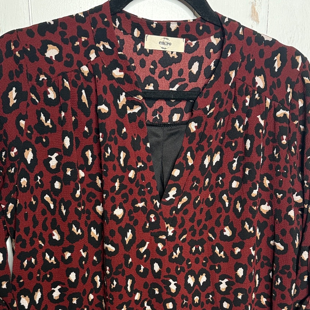Entro Burgundy Black Leopard Print Dress - Picture 2 of 10